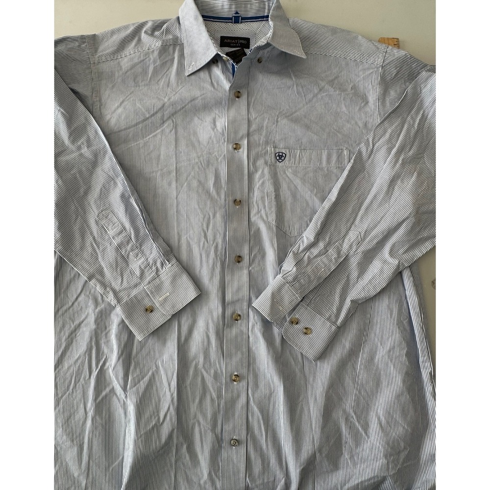 Ariat Pro Series Mens Blue White Pinstripe Button Down Shirt XL Tall Long Sleeve